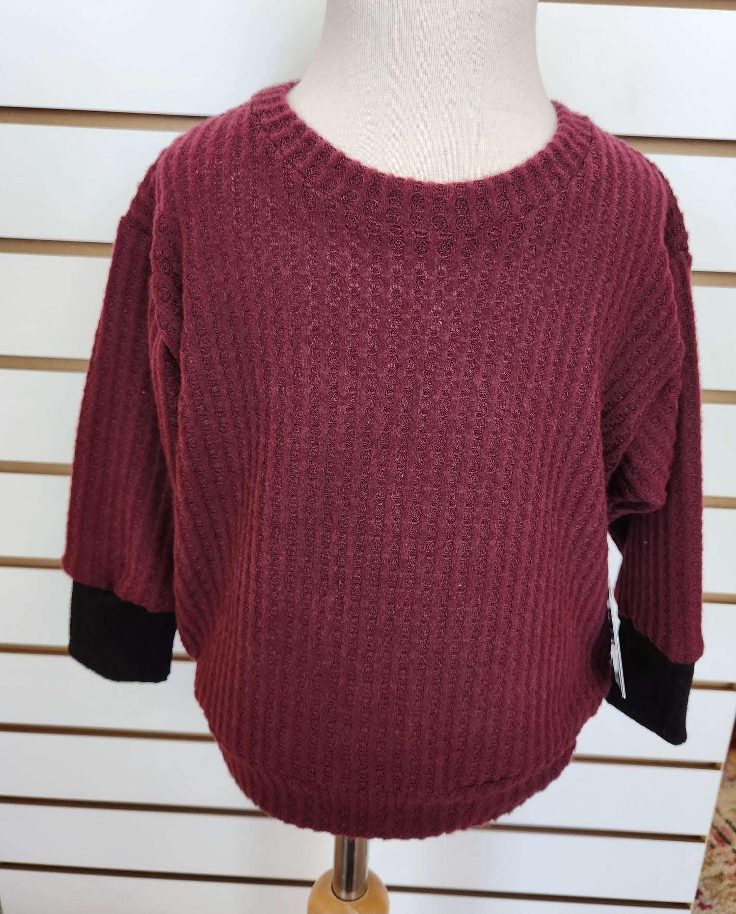 BURGUNDY Waffle Sweater Slouchy 9/12m