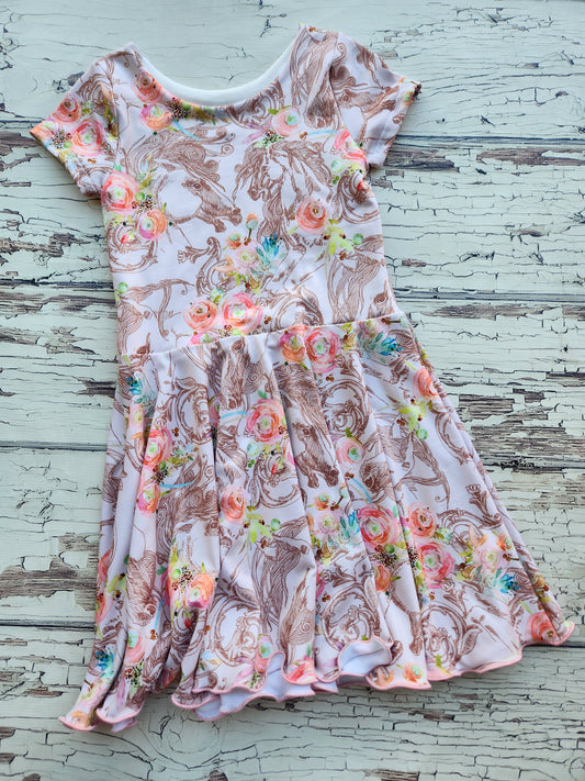 6 Beige floral Horse Dress