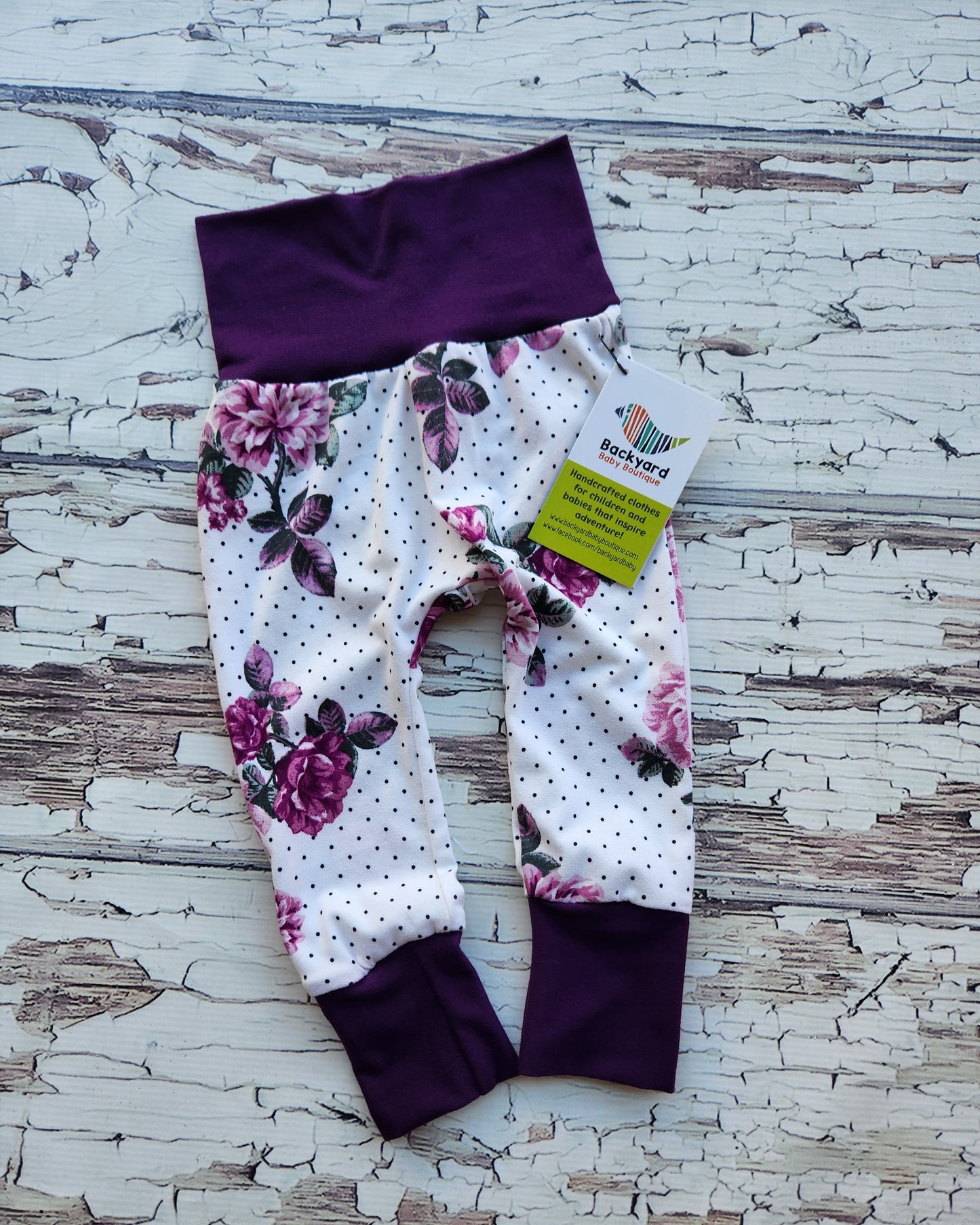 Cream Burgundy Floral 0-3m Pants