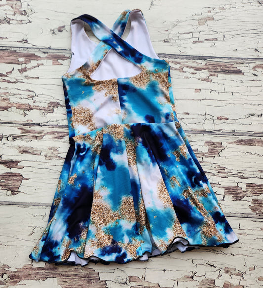 3t Aqua Alchol Ink CROSSBACK Watercolor Dress