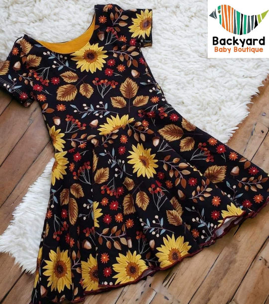 12m Blk Sunflower Fall Floral Dress