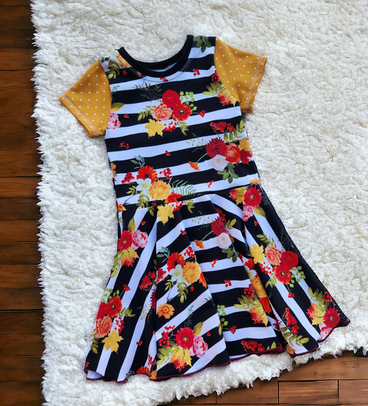 4T Black Stripe Fall Floral Dress