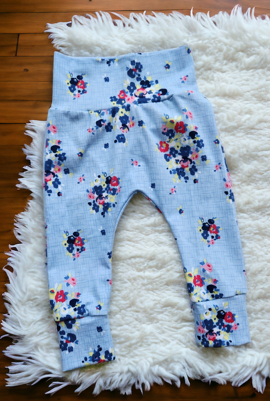 3/6M Light Blue Floral Harem Pants