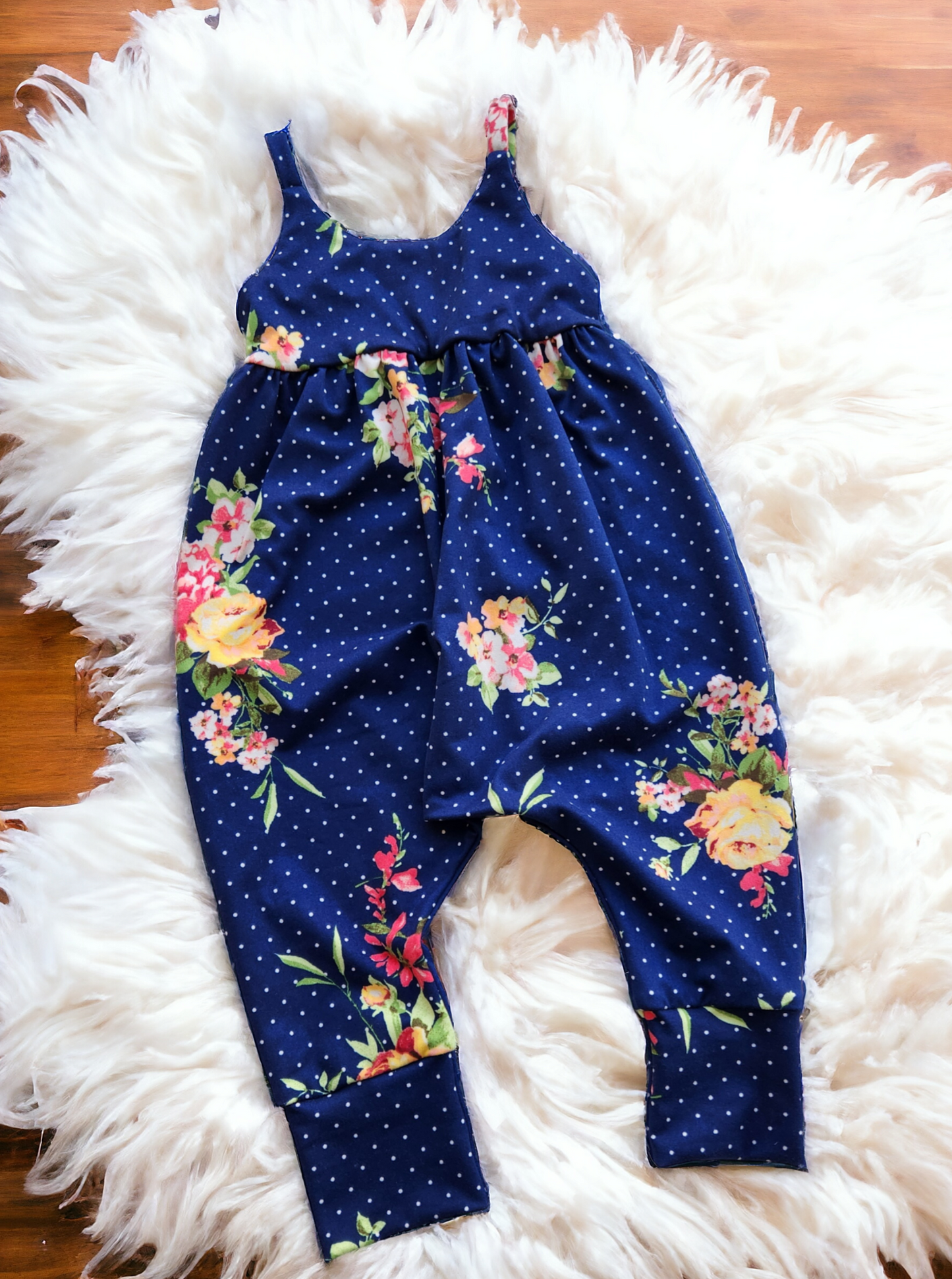 Navy Dot Floral Napa Romper 3m