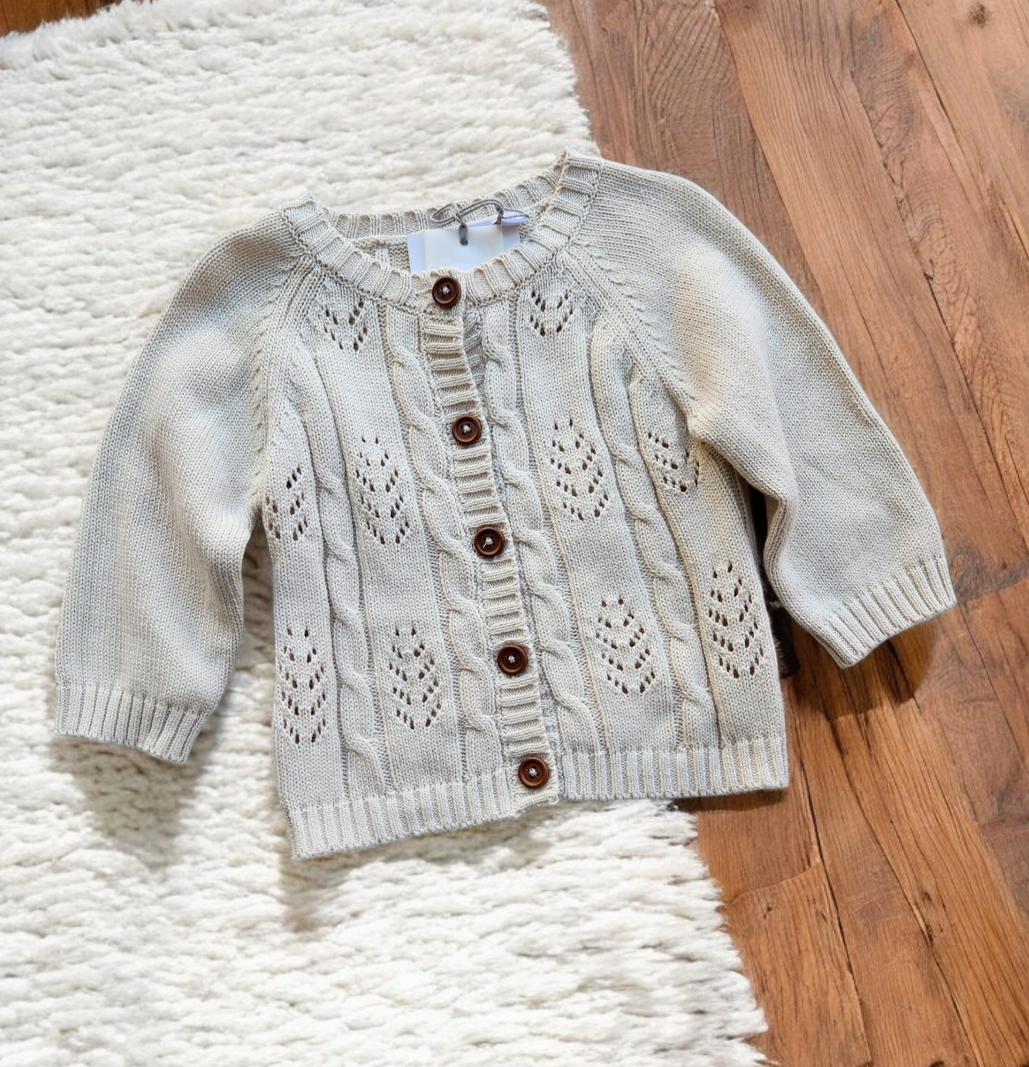 6-18m Ecru White Leaf Sweater