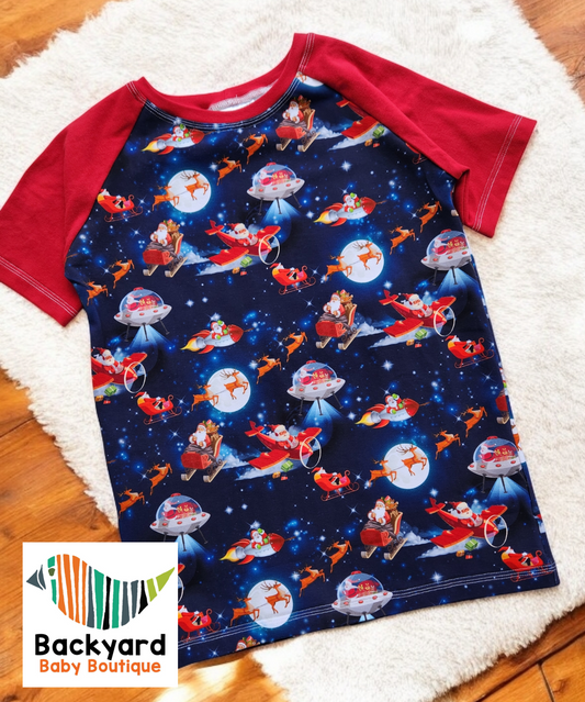 Size 8, Flying Santa Raglan T-shirt