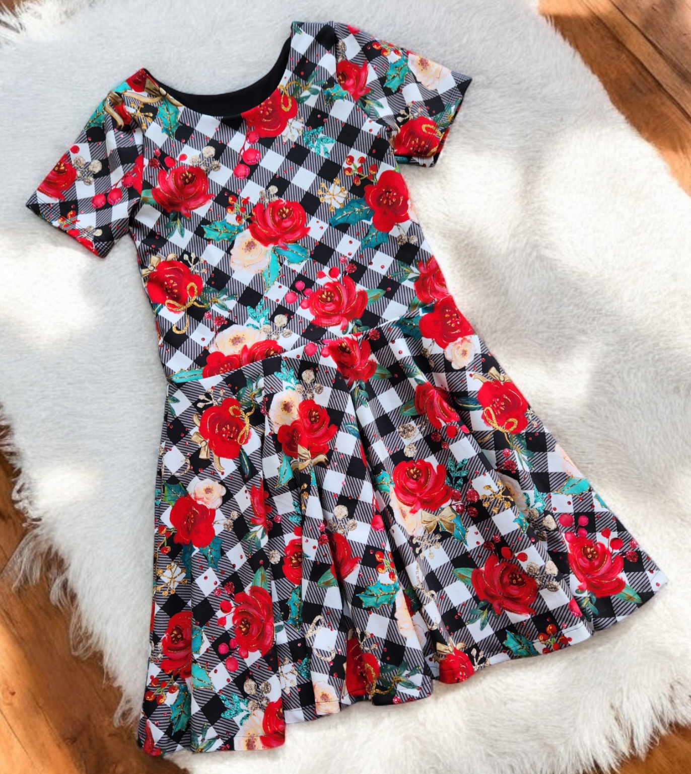 Size 10 Holiday Check Floral Dress