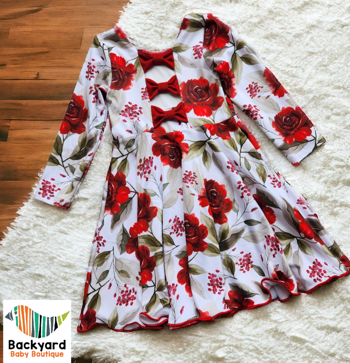 4T WINTER ROSE FLORAL BOWBACK DRESS